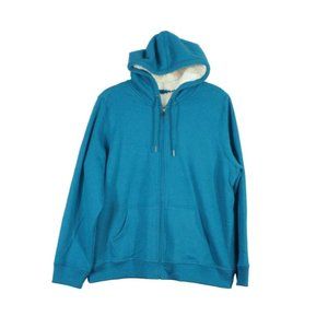 LL Bean 1912 Blue Cotton Blend Sherpa-Lined Hoodie Sweatshirt Size XL